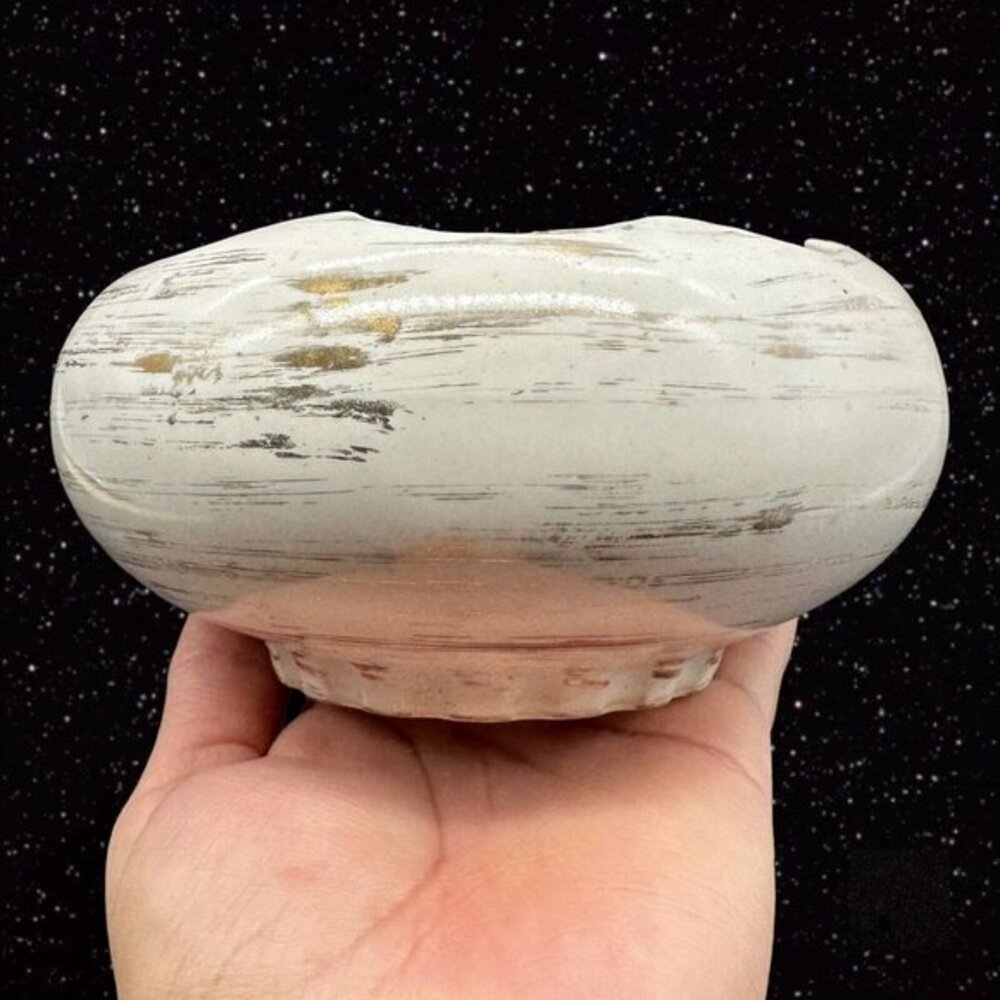 Mid Century Rose Bowl Pottery White‎ with Brused Gold USA Pottery 6”W 3”T